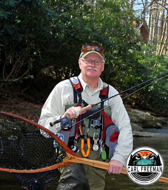 Carl Freeman, Orvis-certified clay shooting guide, instructing a client